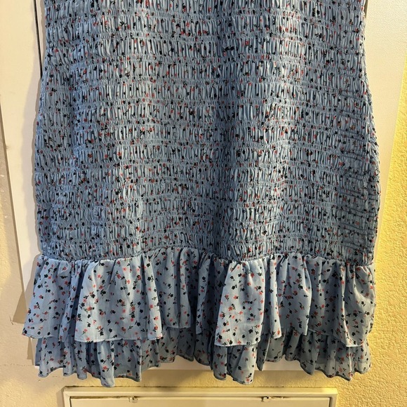 VERONICA BEARD Cici Smocked Floral Mini Blue Dress Size 12 Bloomcore Feminine - Picture 8 of 9